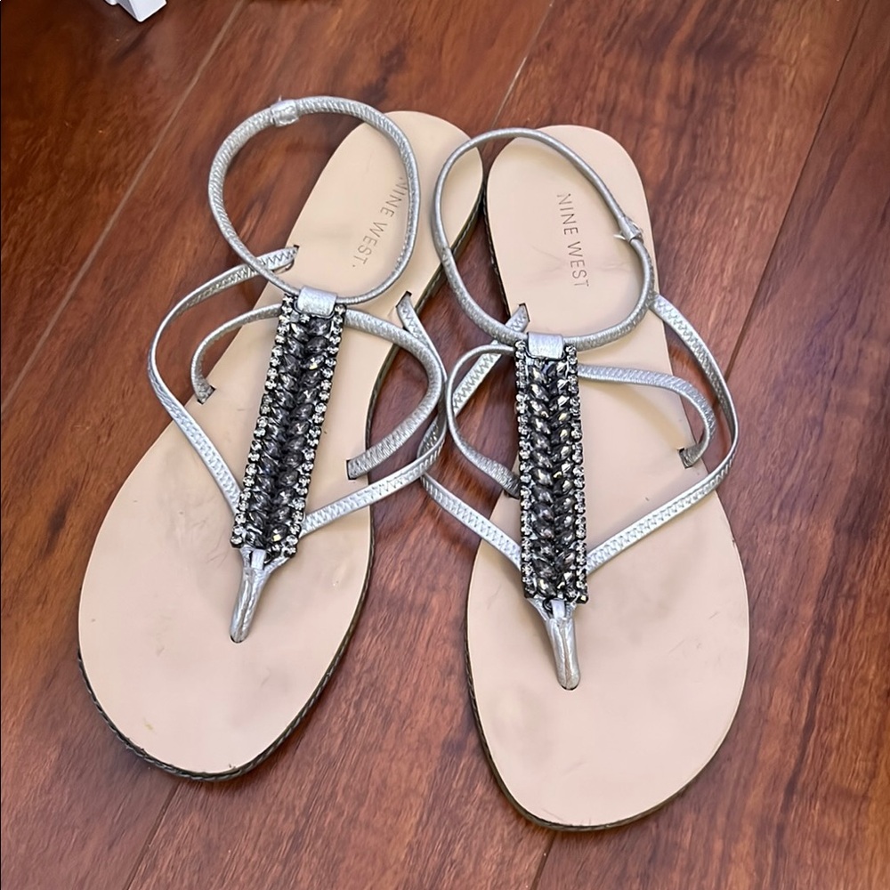 Nine West Silver Embellished Sandals